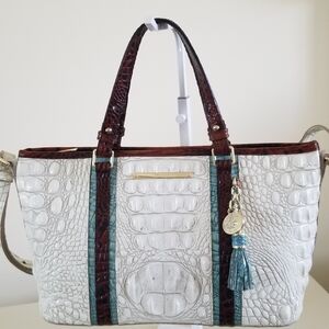 Elegant White and Brown Crocodile Embossed Tote Bag